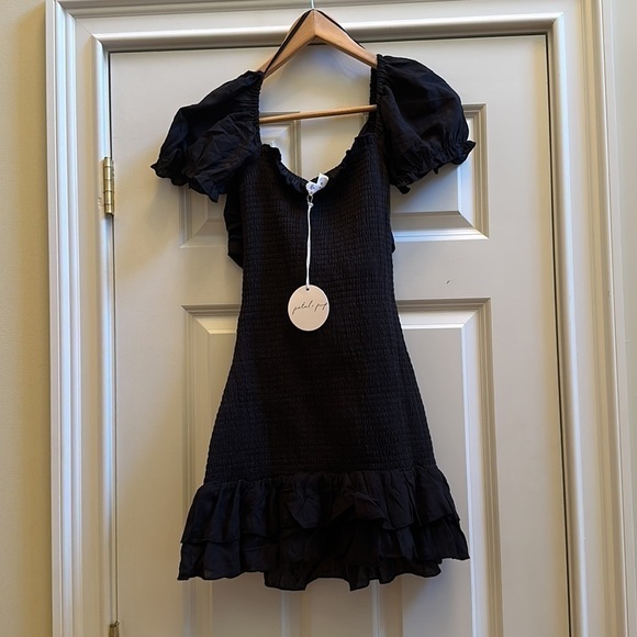 Mable Rosie Shirred Tie Front Mini Dress black M - Picture 11 of 12